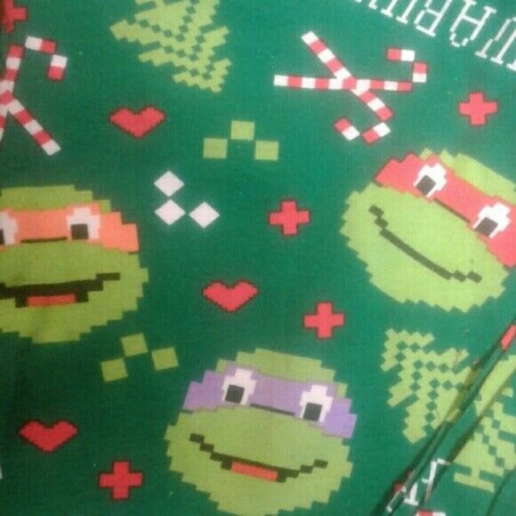 Teenage Mutant Ninja Turtles Size L Juniors Christmas Cowabunga Green Leggings - Picture 4 of 6